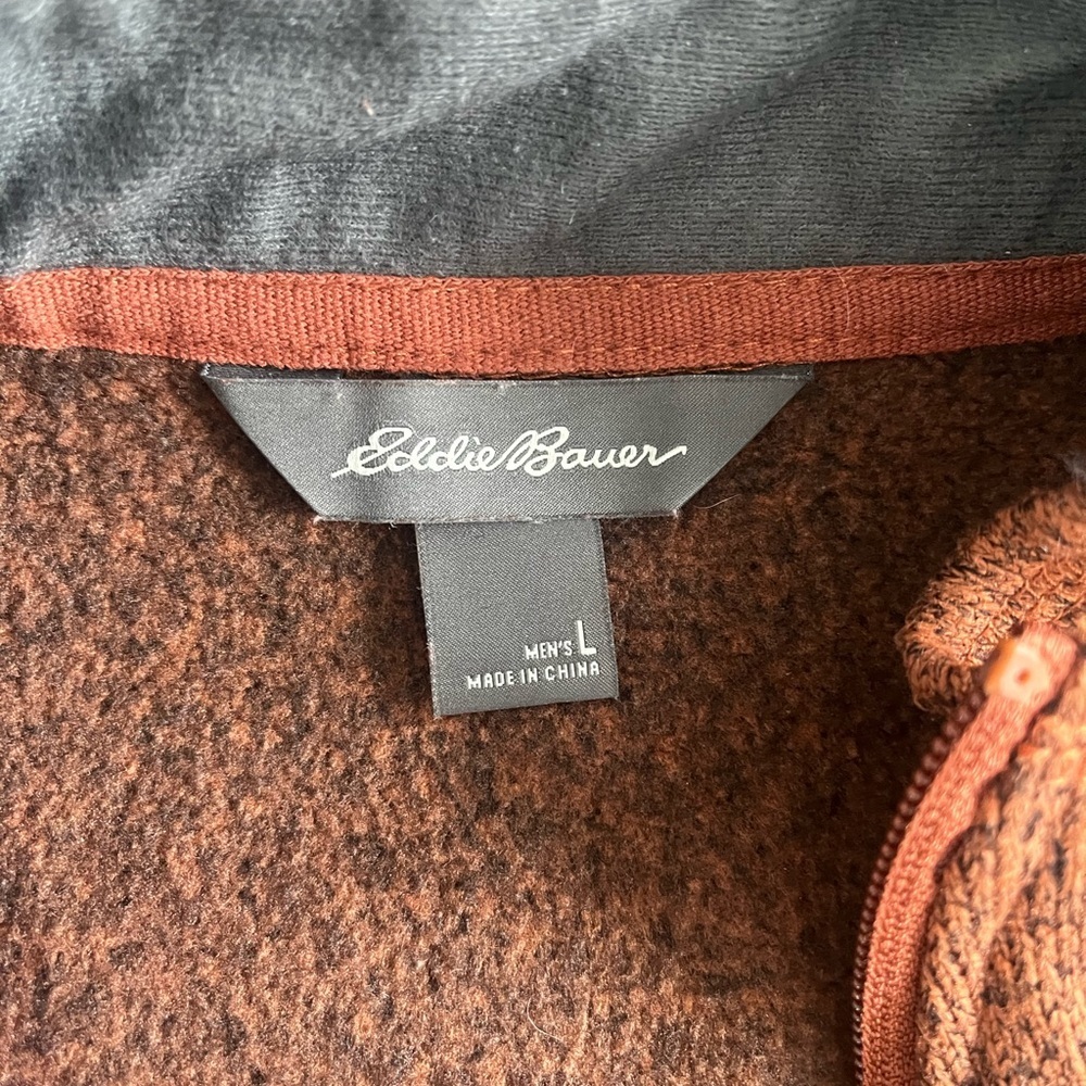 Eddie Bauer Mens L Fleece 1/4 Zip Pullover Jacket Dark Orange Rust Long Sleeve - Picture 6 of 11